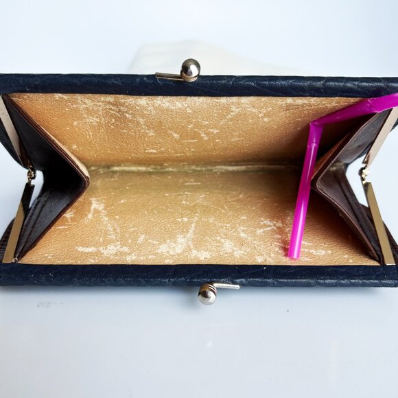 Dooney & Bourke Checkbook Wallet Blue AWL Brown Leather Trim Duck Kisslock - Picture 10 of 10